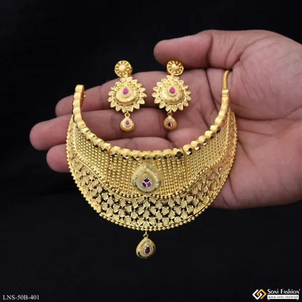 1_Gram_Gold_Plated_Fashion_Forward_Choker_Necklace_Set_For_Women_Style_B401