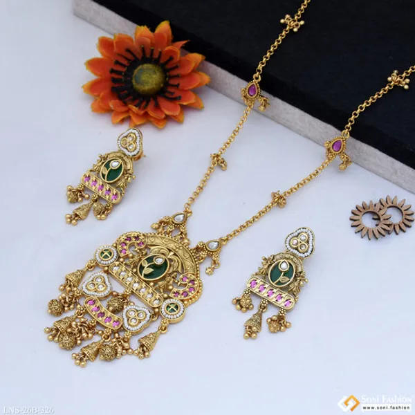 Artisanal_Design_Gold_Plated_Antique_Necklace_Set_For_Women_Style_B326