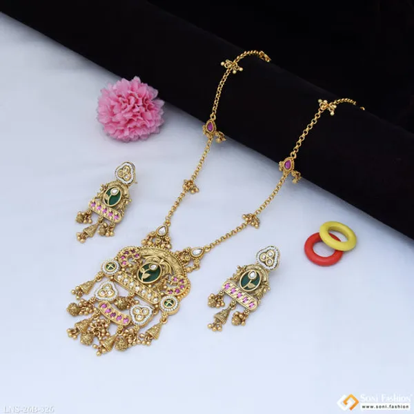 Artisanal_Design_Gold_Plated_Antique_Necklace_Set_For_Women_Style_B326