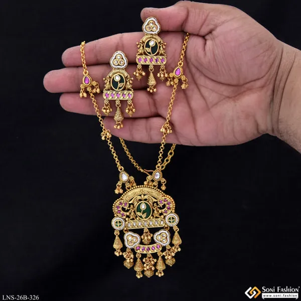 Artisanal_Design_Gold_Plated_Antique_Necklace_Set_For_Women_Style_B326