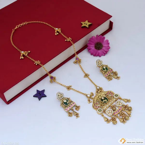 Artisanal_Design_Gold_Plated_Antique_Necklace_Set_For_Women_Style_B326
