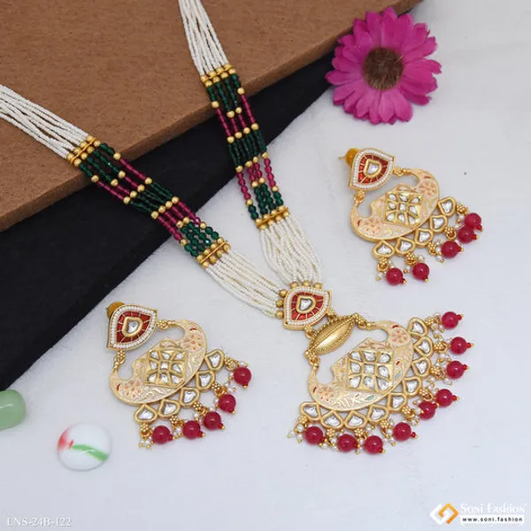 Multicolor_Beads_Gold_Plated_Antique_Necklace_Set_For_Women_Style_B122