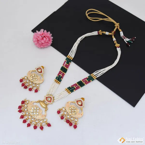Multicolor_Beads_Gold_Plated_Antique_Necklace_Set_For_Women_Style_B122