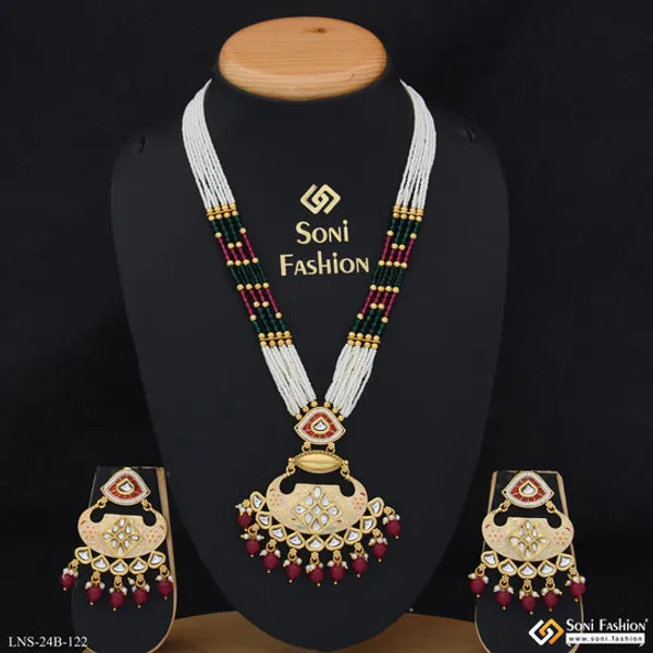 Multicolor_Beads_Gold_Plated_Antique_Necklace_Set_For_Women_Style_B122