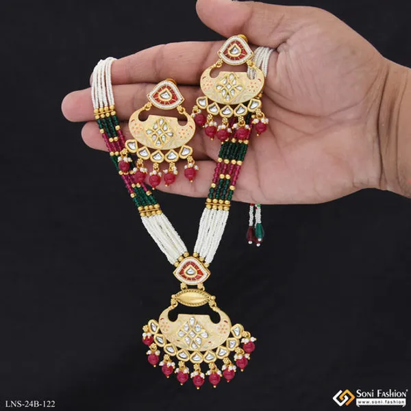 Multicolor_Beads_Gold_Plated_Antique_Necklace_Set_For_Women_Style_B122