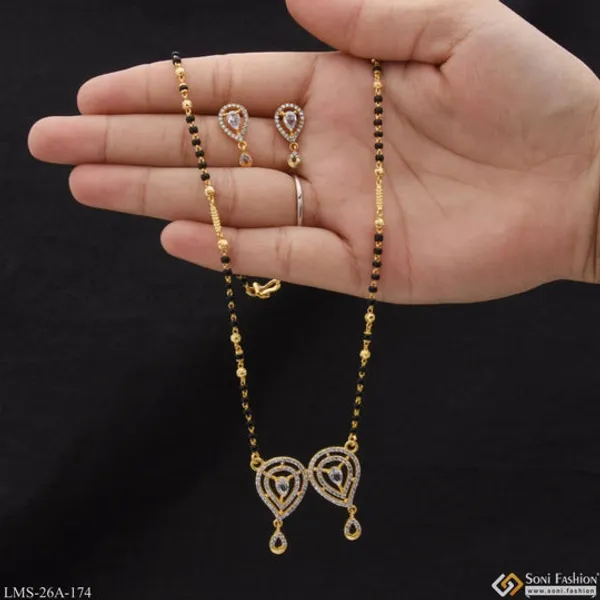 1_Gram_Gold_Plated_With_Diamond_Lovely_Design_Mangalsutra_Set_For_Women_Style_A174