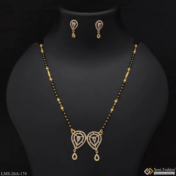 1_Gram_Gold_Plated_With_Diamond_Lovely_Design_Mangalsutra_Set_For_Women_Style_A174