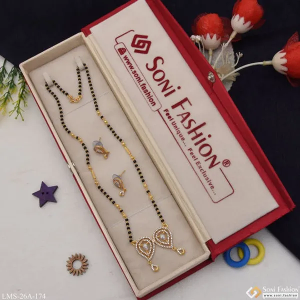 1_Gram_Gold_Plated_With_Diamond_Lovely_Design_Mangalsutra_Set_For_Women_Style_A174