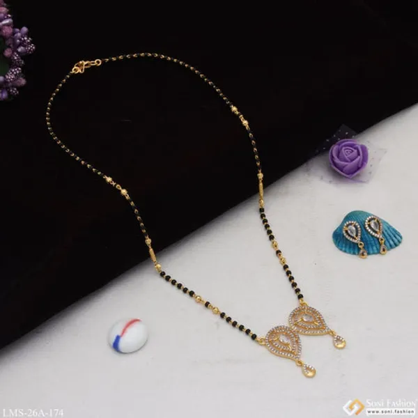 1_Gram_Gold_Plated_With_Diamond_Lovely_Design_Mangalsutra_Set_For_Women_Style_A174