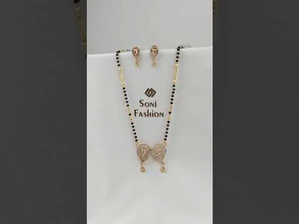 1_Gram_Gold_Plated_With_Diamond_Lovely_Design_Mangalsutra_Set_For_Women_Style_A174