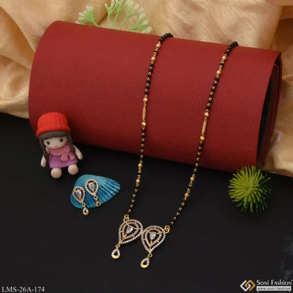 1_Gram_Gold_Plated_With_Diamond_Lovely_Design_Mangalsutra_Set_For_Women_Style_A174