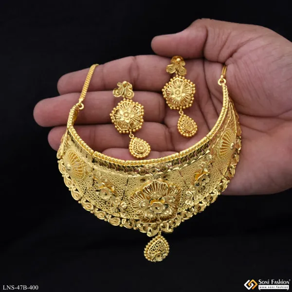 1_Gram_Gold_Plated_Fancy_Design_Choker_Necklace_Set_For_Women_Style_B400