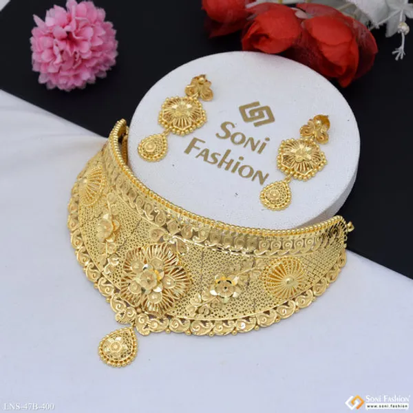 1_Gram_Gold_Plated_Fancy_Design_Choker_Necklace_Set_For_Women_Style_B400