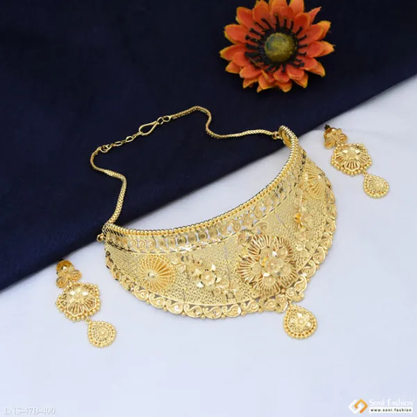 1_Gram_Gold_Plated_Fancy_Design_Choker_Necklace_Set_For_Women_Style_B400