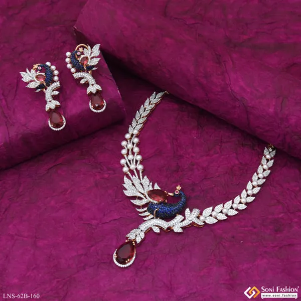 Latest_Design_Gold_Plated_Diamond_Necklace_Set_For_Ladies_Style_B160