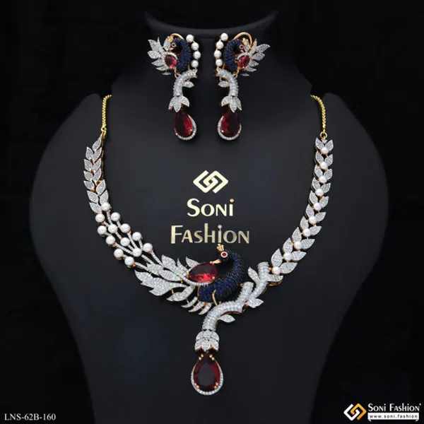 Latest_Design_Gold_Plated_Diamond_Necklace_Set_For_Ladies_Style_B160