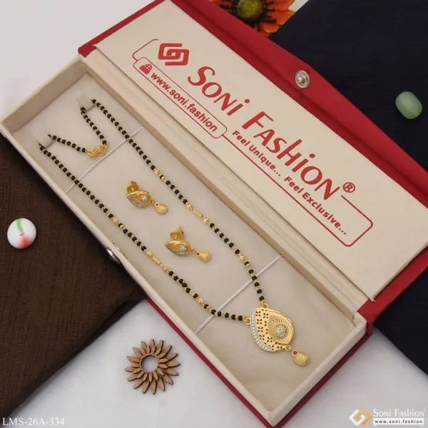 1_Gram_Gold_Plated_Leaf_Glittering_Design_Mangalsutra_Set_For_Women_Style_A334