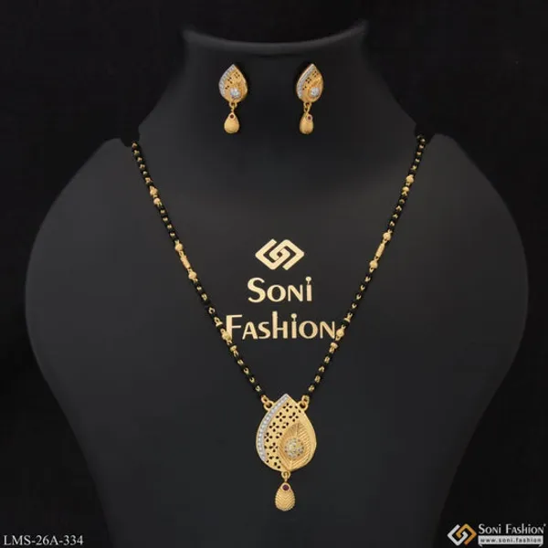 1_Gram_Gold_Plated_Leaf_Glittering_Design_Mangalsutra_Set_For_Women_Style_A334