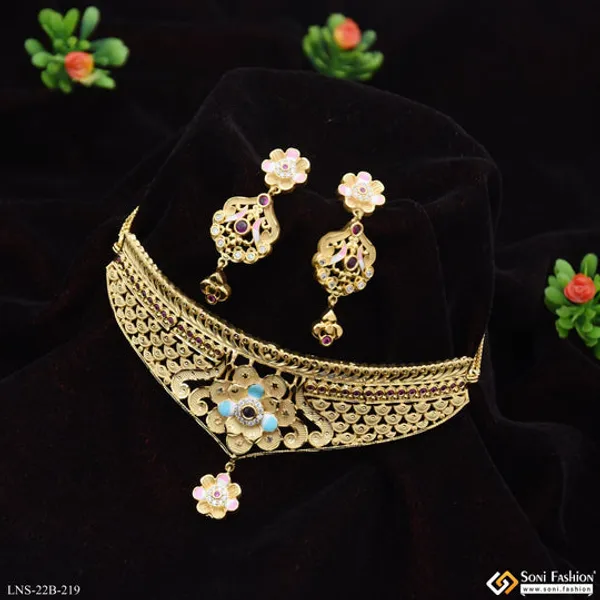Chic_Design_Gold_Plated_Choker_Necklace_Set_For_Ladies_Style_B219