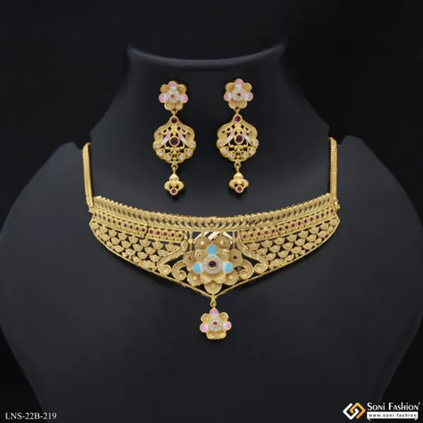 Chic_Design_Gold_Plated_Choker_Necklace_Set_For_Ladies_Style_B219