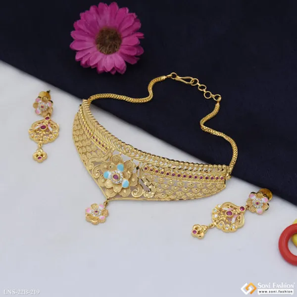 Chic_Design_Gold_Plated_Choker_Necklace_Set_For_Ladies_Style_B219
