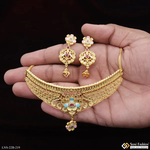 Chic_Design_Gold_Plated_Choker_Necklace_Set_For_Ladies_Style_B219