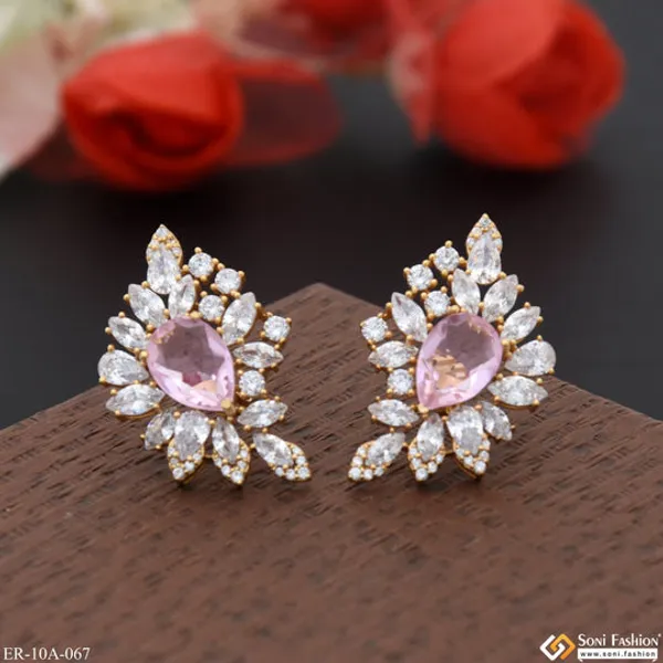 Light_Pink_Stone_With_Diamond_New_Style_Gold_Plated_Earrings_For_Lady_Style_A067