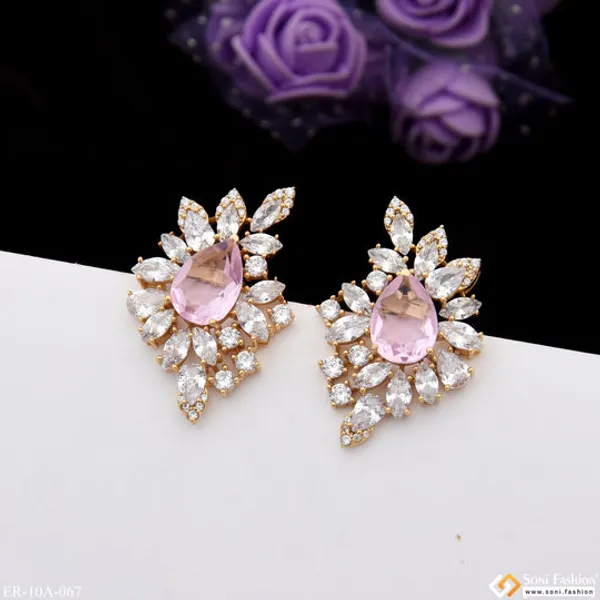 Light_Pink_Stone_With_Diamond_New_Style_Gold_Plated_Earrings_For_Lady_Style_A067