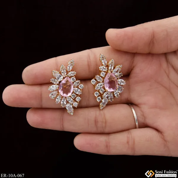 Light_Pink_Stone_With_Diamond_New_Style_Gold_Plated_Earrings_For_Lady_Style_A067