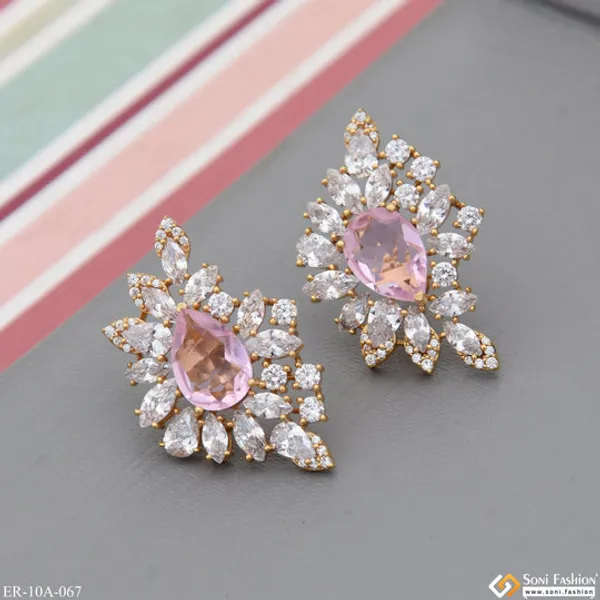 Light_Pink_Stone_With_Diamond_New_Style_Gold_Plated_Earrings_For_Lady_Style_A067