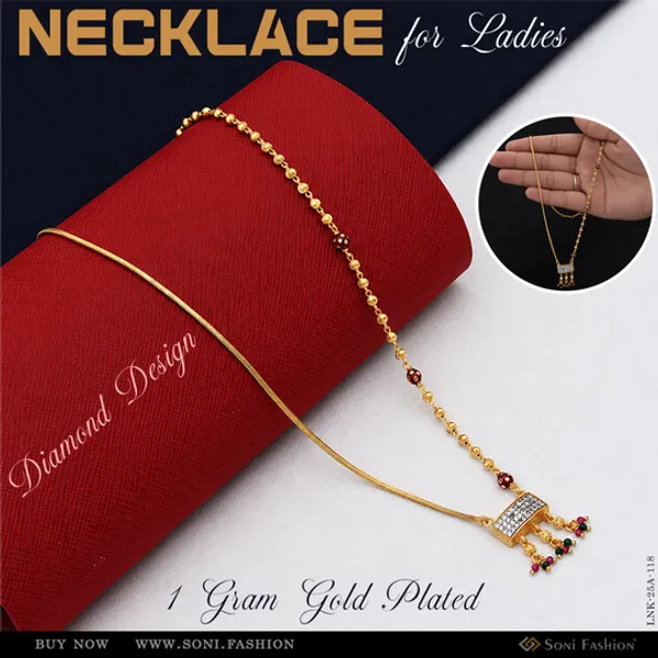 1_Gram_Gold_Plated_With_Diamond_Graceful_Design_Necklace_For_Ladies_Style_A118
