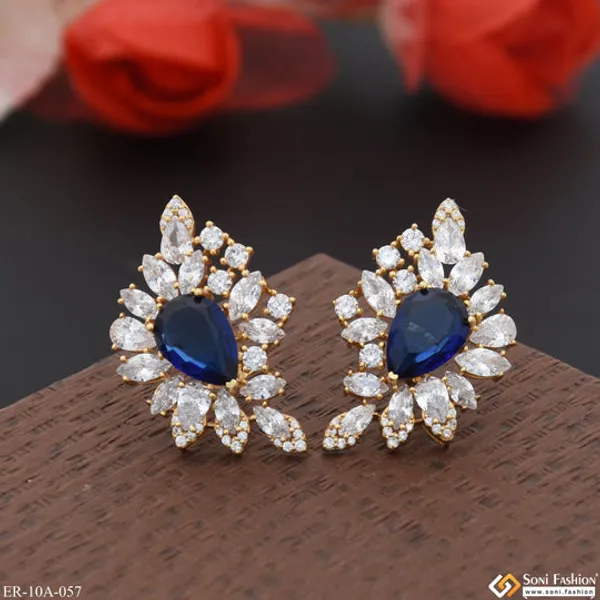 Blue_Stone_With_Diamond_Unique_Design_Gold_Plated_Earrings_For_Lady_Style_A057