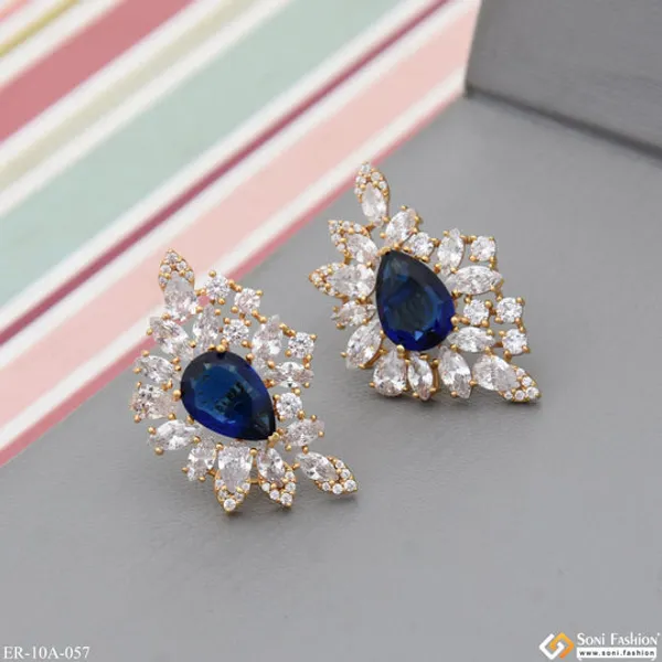 Blue_Stone_With_Diamond_Unique_Design_Gold_Plated_Earrings_For_Lady_Style_A057
