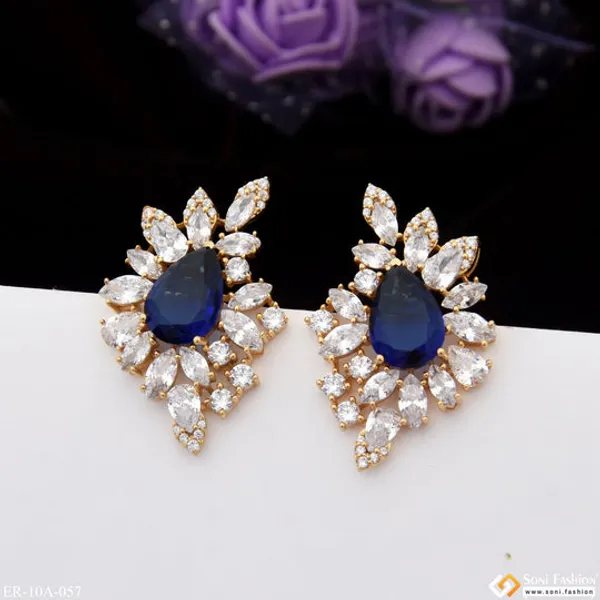 Blue_Stone_With_Diamond_Unique_Design_Gold_Plated_Earrings_For_Lady_Style_A057