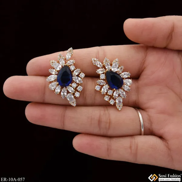 Blue_Stone_With_Diamond_Unique_Design_Gold_Plated_Earrings_For_Lady_Style_A057