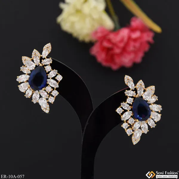 Blue_Stone_With_Diamond_Unique_Design_Gold_Plated_Earrings_For_Lady_Style_A057