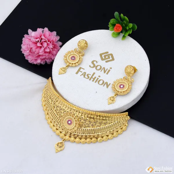 1_Gram_Gold_Plated_Exclusive_Design_Choker_Necklace_Set_For_Women_Style_B402