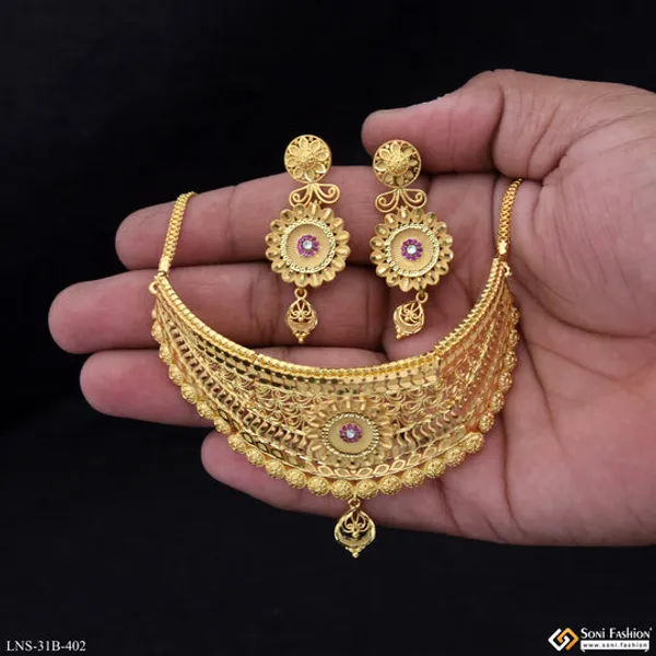 1_Gram_Gold_Plated_Exclusive_Design_Choker_Necklace_Set_For_Women_Style_B402