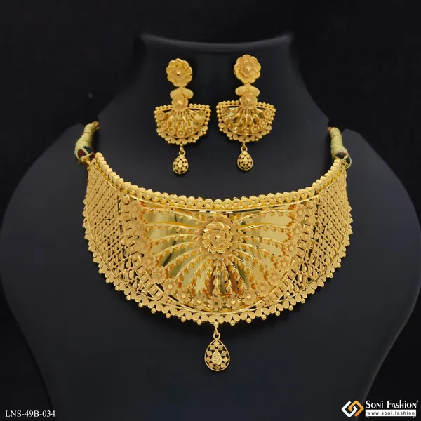 1_Gram_Gold_Plated_Choker_Necklace_Set_For_Women_Style_B034