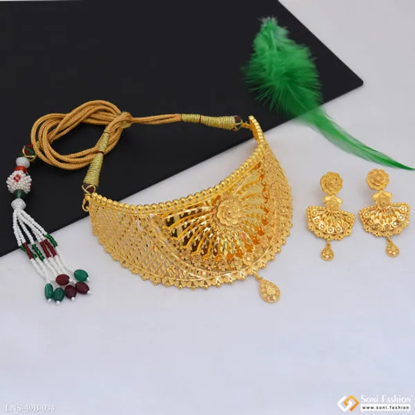 1_Gram_Gold_Plated_Choker_Necklace_Set_For_Women_Style_B034