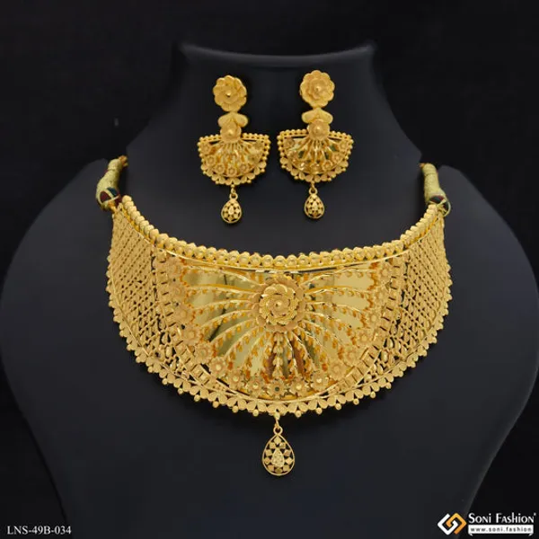1_Gram_Gold_Plated_Choker_Necklace_Set_For_Women_Style_B034