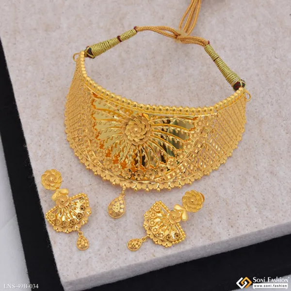 1_Gram_Gold_Plated_Choker_Necklace_Set_For_Women_Style_B034