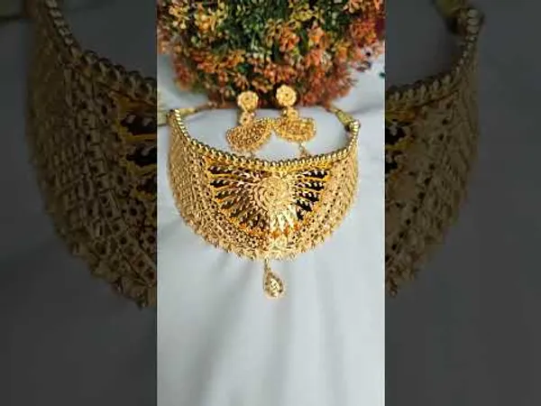 1_Gram_Gold_Plated_Choker_Necklace_Set_For_Women_Style_B034