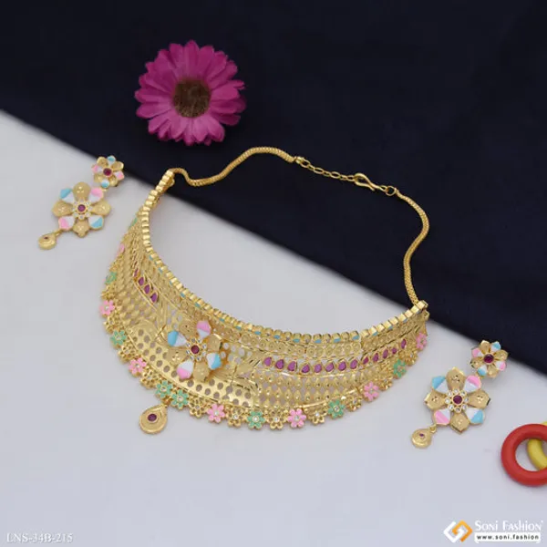 1_Gram_Gold_Plated_Opulent_Design_Choker_Necklace_Set_For_Women_Style_B215