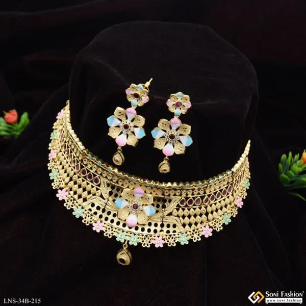 1_Gram_Gold_Plated_Opulent_Design_Choker_Necklace_Set_For_Women_Style_B215