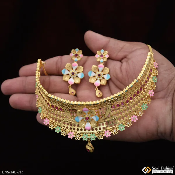 1_Gram_Gold_Plated_Opulent_Design_Choker_Necklace_Set_For_Women_Style_B215