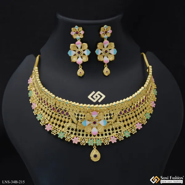 1_Gram_Gold_Plated_Opulent_Design_Choker_Necklace_Set_For_Women_Style_B215