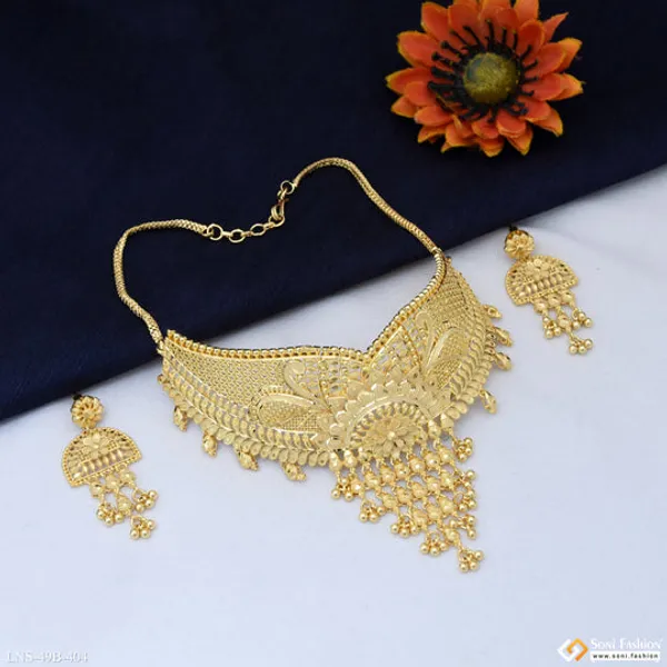1_Gram_Gold_Plated_Decorative_Design_Choker_Necklace_Set_For_Women_Style_B404