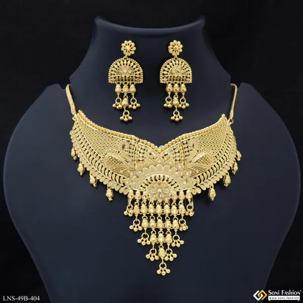 1_Gram_Gold_Plated_Decorative_Design_Choker_Necklace_Set_For_Women_Style_B404