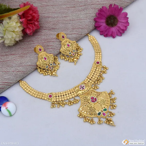 1_Gram_Gold_Plated_Magnificent_Design_Necklace_Set_For_Women_Style_B413